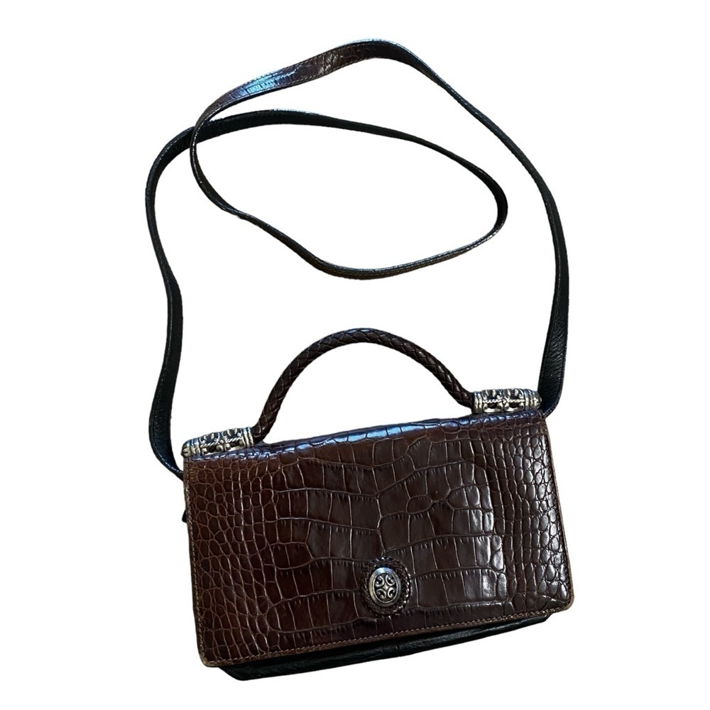 Brighton Brown Leather Croc Embossed Hand Purse/Crossbody Bag